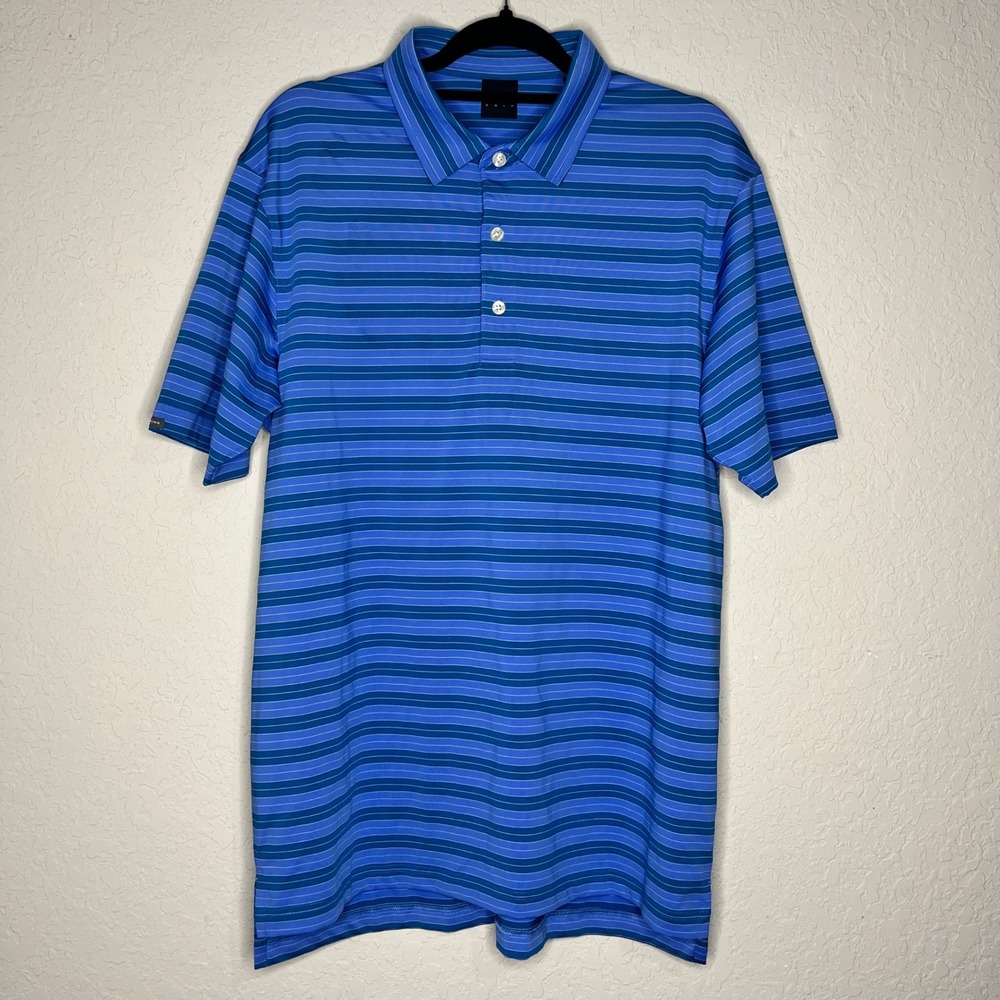 Dunning Golf Polo Shirt Mens Medium Blue‎ Striped Short Sleeve Golf Casual
